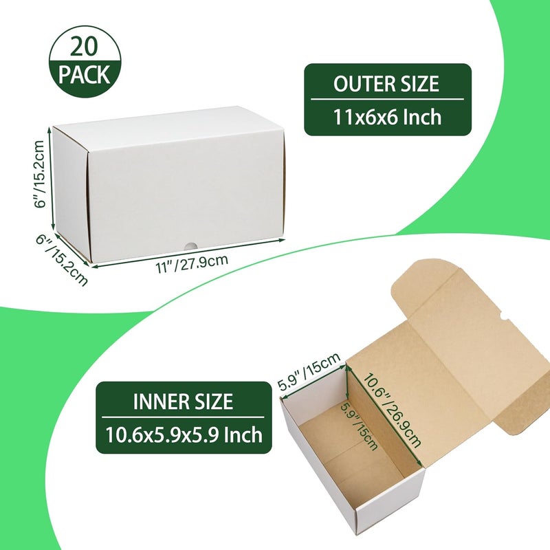 HESESOH 11x6x6 Inches Shipping Boxes Set of 20, White Corrugated Cardboard Box Literature Mailer for Packing Small Business - Image 2